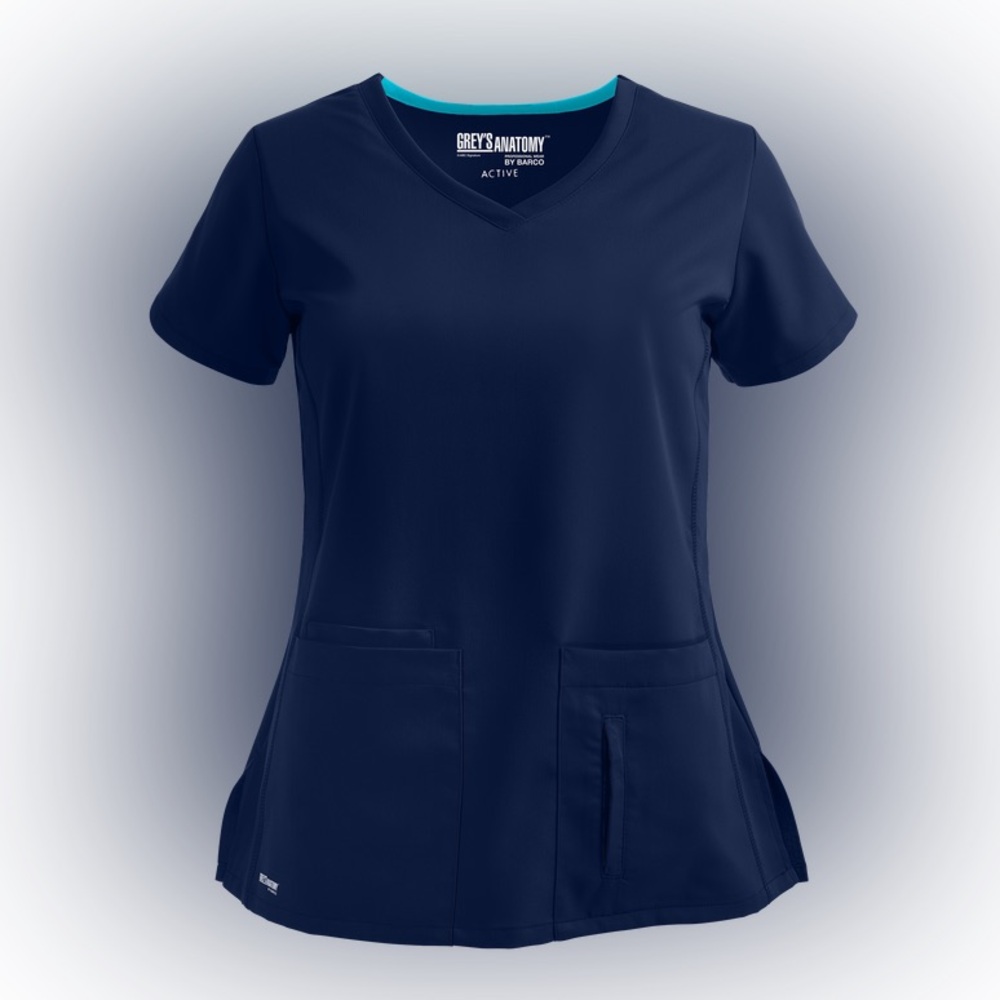 Greys Anatomy Women’s 4 Pocket Crossover V Neck Scrub Top Indigo Blue XL 41423